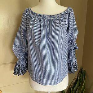 ASTR Striped Embroidered Sleeve Blouse